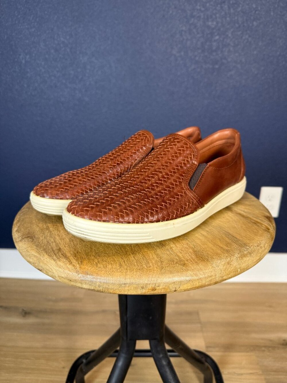 ECCO Cognac Woven Leather Slip On Sneakers Loafers | 41 (10/10.5 US)